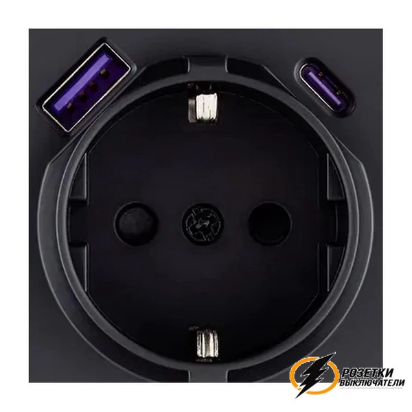 Накладка розетки USB A+C 20W Brionilux G черная матовая