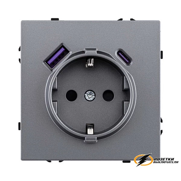 Розетка с USB зарядкой 2 порта А+C 2400mA Kollinger Eclipse серая