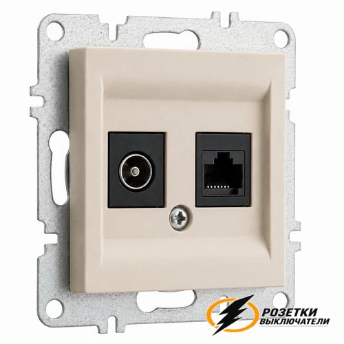 Розетка двойная ТВ + Internet rj45 cat 6 розетка Arvia карамель