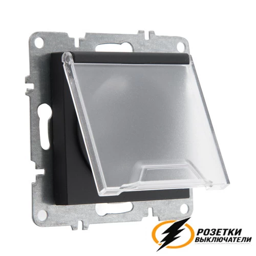 Розетка с крышкой и шторками ip44 16а 250в Arvia черная софт