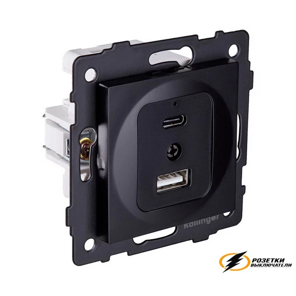 Зарядка USB 2 порта А+C 3000mA 20Вт Kollinger Aspekt черная