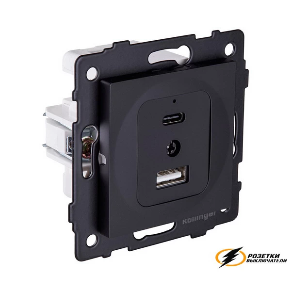 Зарядка USB 2 порта А+C 3000mA 20Вт Kollinger Aspekt черная матовая