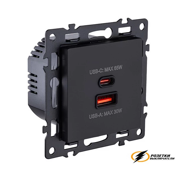 Зарядка USB 2 порта А+C 6000mA 65Вт Kollinger Asthetik черная матовая