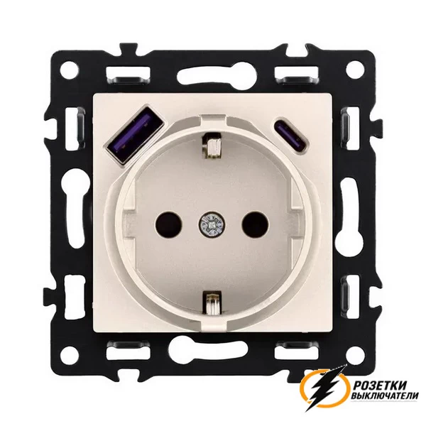 Розетка с USB зарядкой 2 порта А+C 2400mA Brionilux G кашемир матовая