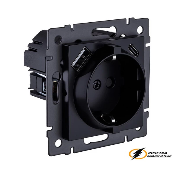 Розетка с USB зарядкой 2 порта А+C 2400mA Kollinger Aspekt черная