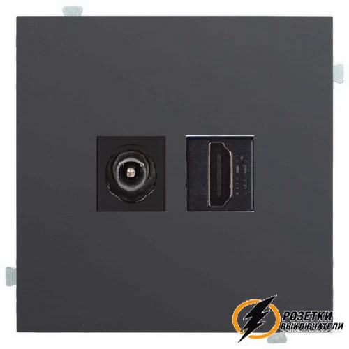Розетка двойная HDMI + ТВ розетка Rikett черный сатин