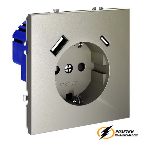 Розетка с USB зарядкой 2 порта, А+C 3,2 mA Voltum S70 шелк VLS040503