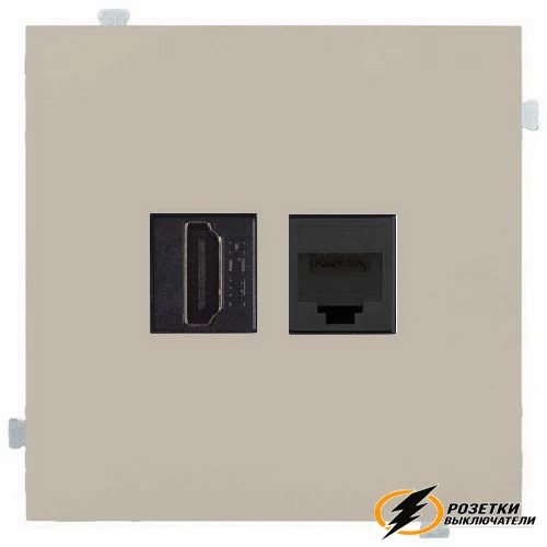 Розетка двойная HDMI + интернет rj45 cat 5 Rikett латте