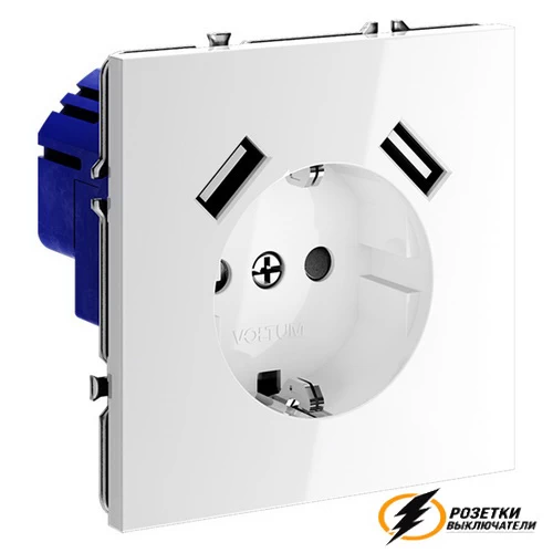 Розетка с USB зарядкой 2 порта, А 3,2 mA Voltum S70 белая глянцевая VLS040400