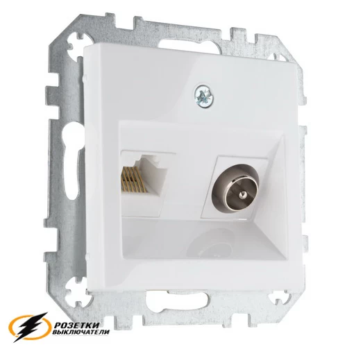 Розетка тв и интернет rj45 cat 6 Liregus Epsilon-Retro белая