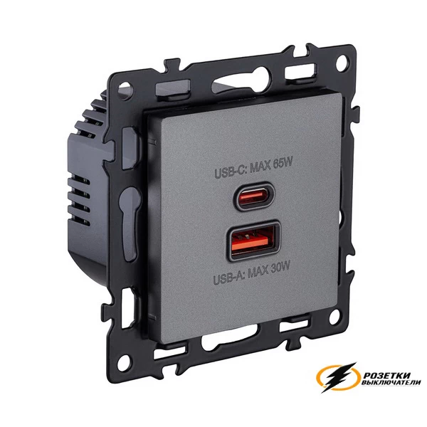 Зарядка USB 2 порта А+C 6000mA 65Вт Kollinger Asthetik серая