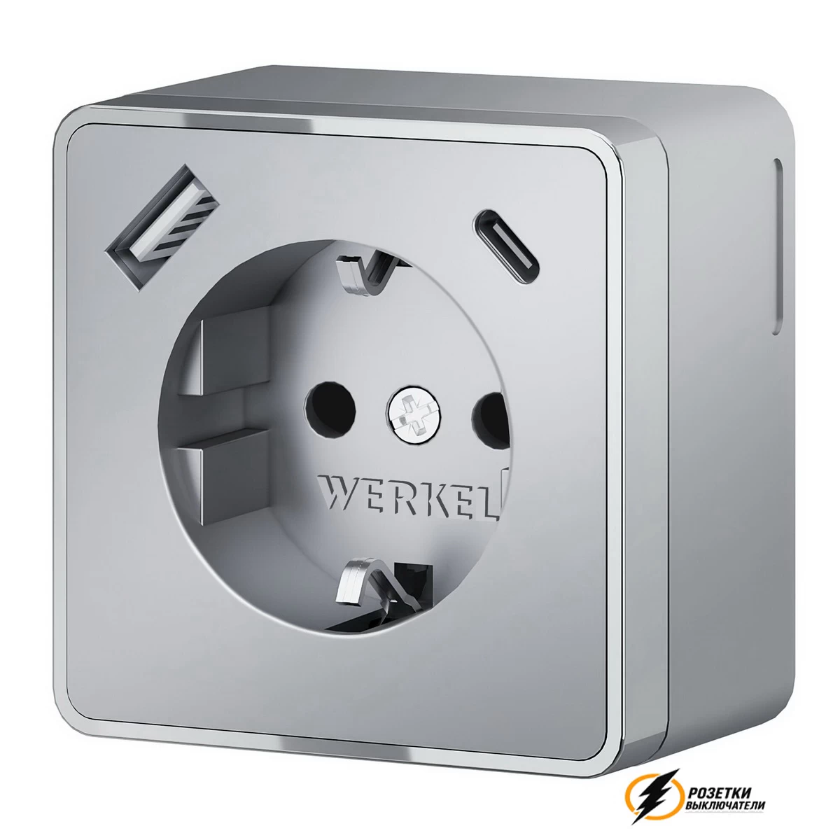 Розетка с USB зарядкой накладная 2 порта А+C 3,0 mA Werkel Gallant серебряная