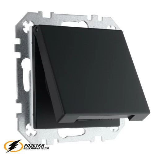 Розетка с крышкой ip44 16а 250в автозажимная Liregus Epsilon-Retro черная