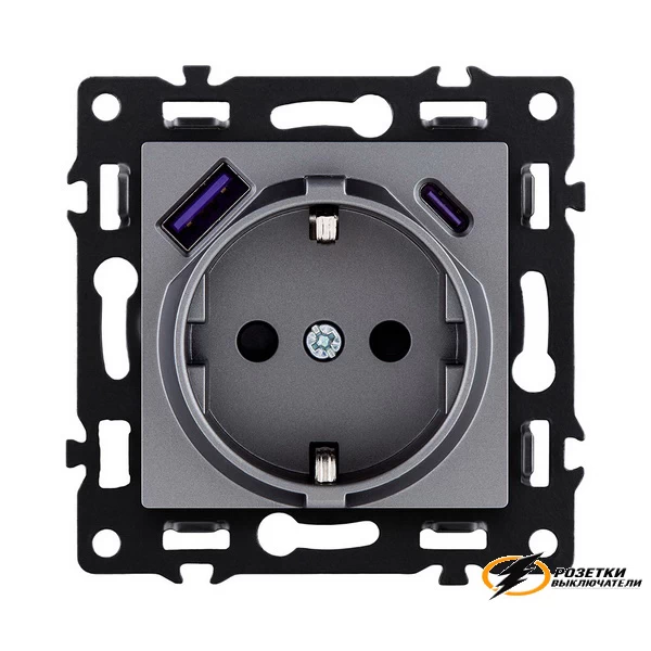 Розетка с USB зарядкой 2 порта А+C 2400mA Kollinger Asthetik серая
