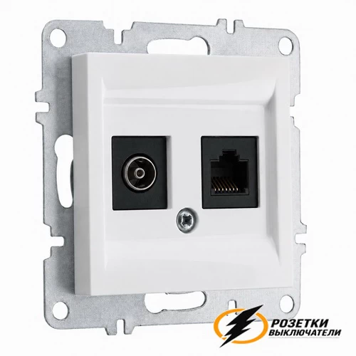 Розетка двойная ТВ + Internet rj45 cat 6 розетка Arvia белая