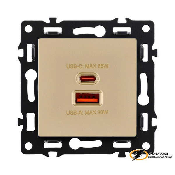 Зарядка USB 2 порта А+C 6000mA 65Вт Kollinger Asthetik золото