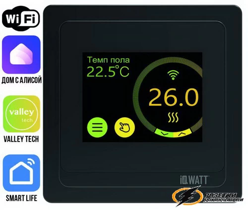 IQ Watt терморегулятор сенсорный программируемый с WI-FI черный