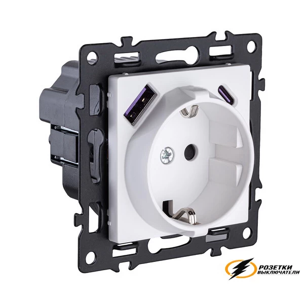 Розетка с USB зарядкой 2 порта А+C 2400mA Kollinger Asthetik белая матовая