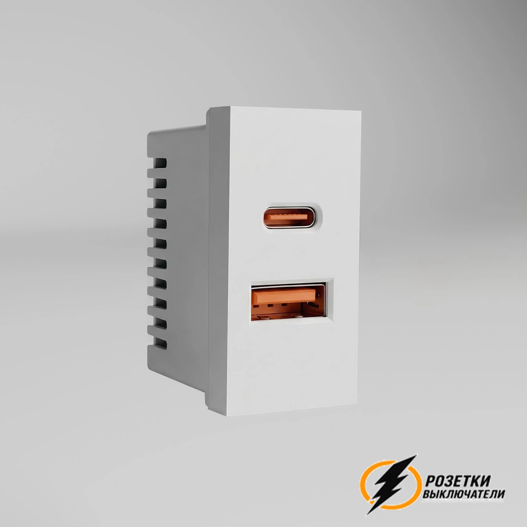 Модульная USB зарядкой 2 порта А+C 2,1 mA 45*22,5 Werkel белая