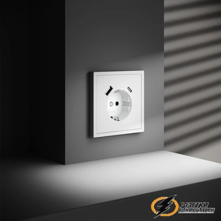 Розетка с USB зарядкой 2 порта, А+C 3,2 mA Voltum S70 белая матовая VLS040501