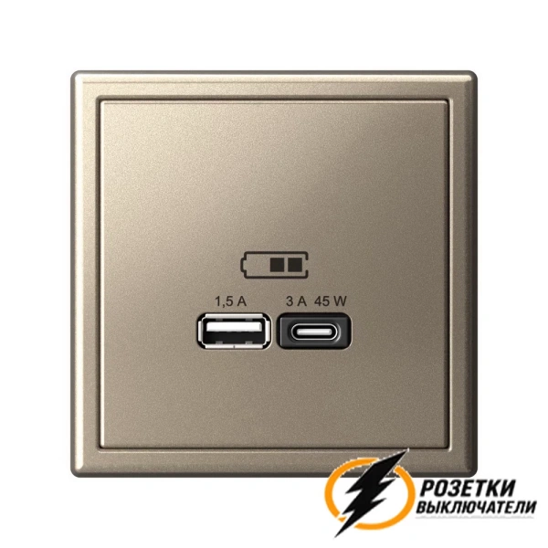 Зарядка USB 2 порта тип А-С 3000 mA ArtGallery шампань