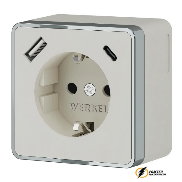 Розетка с USB зарядкой накладная 2 порта А+C 3,0 mA Werkel Gallant слоновая кость