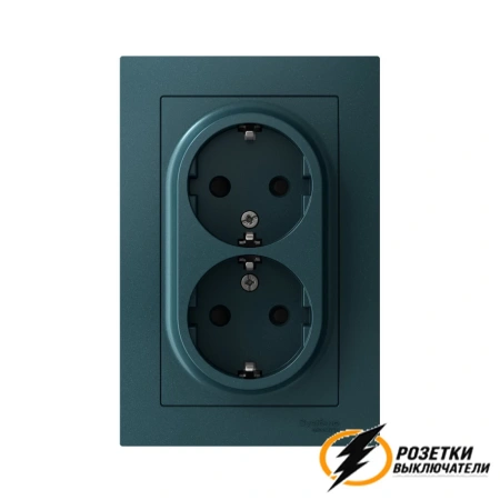 Розетка двойная с заземлением со шторками 10а 250в AtlasDesign изумруд