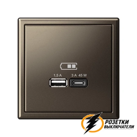 Зарядка USB 2 порта тип А-С 3000 mA ArtGallery мокко