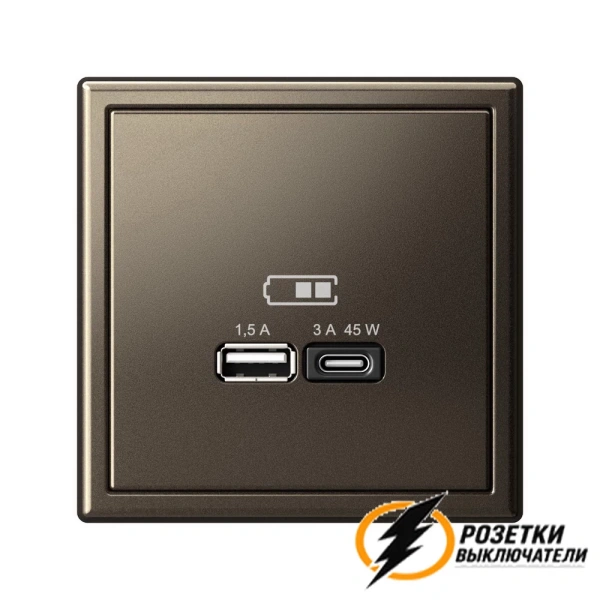 Зарядка USB 2 порта тип А-С 3000 mA ArtGallery мокко