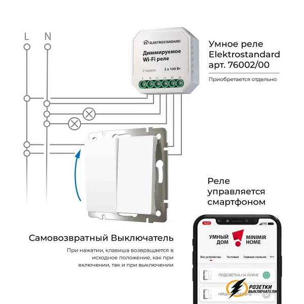 Звонковый выключатель двухклавишный НО Werkel белый