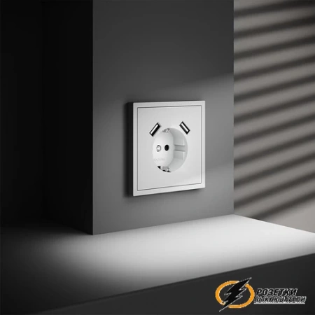 Розетка с USB зарядкой 2 порта, А 3,2 mA Voltum S70 белая матовая VLS040401