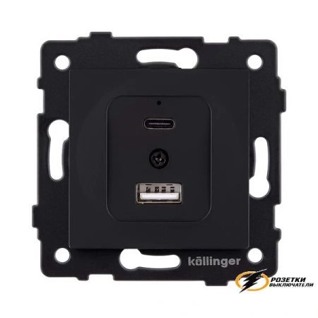 Зарядка USB 2 порта А+C 3000mA 20Вт Kollinger Aspekt черная матовая