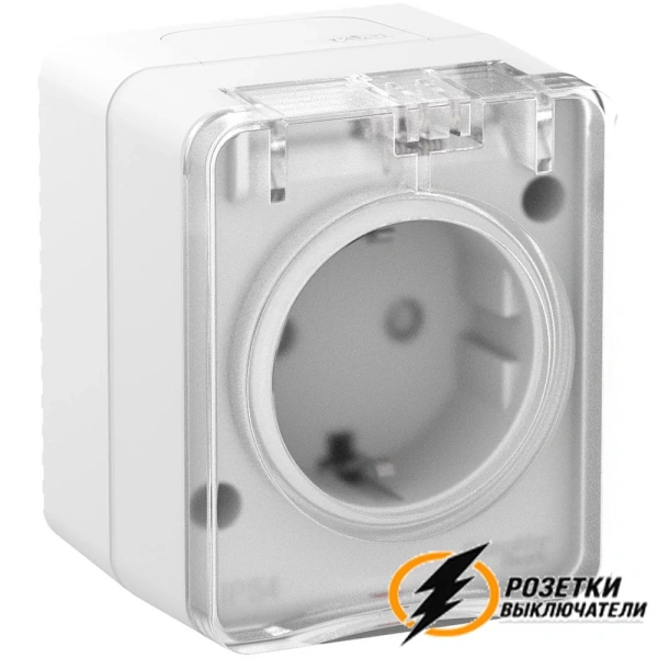 Розетка накладная с прозрачной крышкой ip54 16а 250в AtlasDesign Profi белая