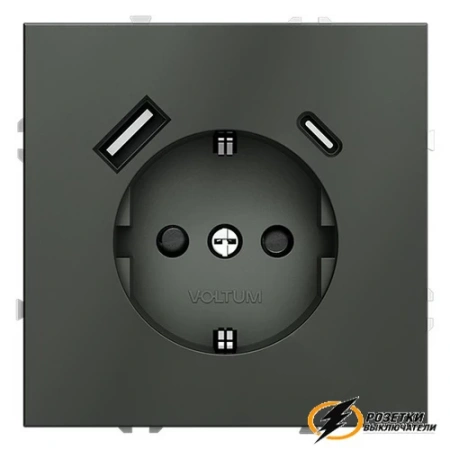 Розетка с USB зарядкой 2 порта, А+C 3,2 mA Voltum S70 титан VLS040505