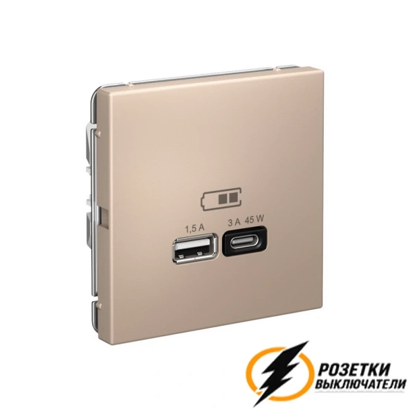 Зарядка USB 2 порта тип А-С 3000 mA ArtGallery песочный