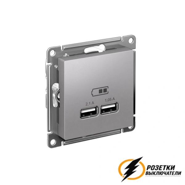 Зарядка USB 2 порта А+A 2,1 mA AtlasDesign алюминий