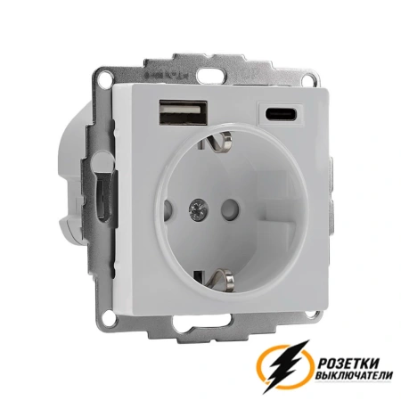 Розетка с USB зарядкой 2 порта А+C 3,0 mA AtlasDesign белая