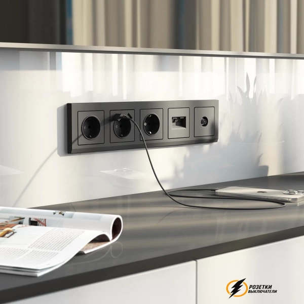 Накладка для двойной розетки Еthernet RJ-45 Werkel графит матовая