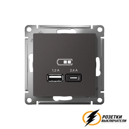 Зарядка USB 2 порта А+C 2,4 mA AtlasDesign базальт