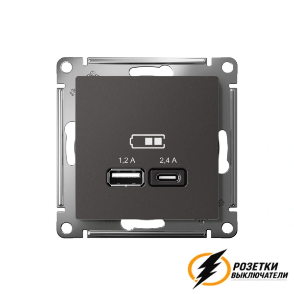 Зарядка USB 2 порта А+C 2,4 mA AtlasDesign базальт