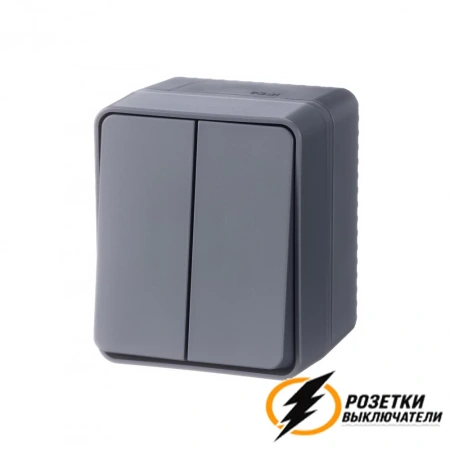 Выключатель накладной двухклавишный ip54 AtlasDesign Profi антрацит