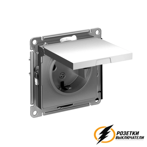 Розетка с белой крышкой ip20 16а 250в AtlasDesign сталь