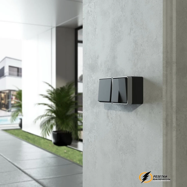 Выключатель накладной двухклавишный ip44 Werkel Gallant черный с серебром