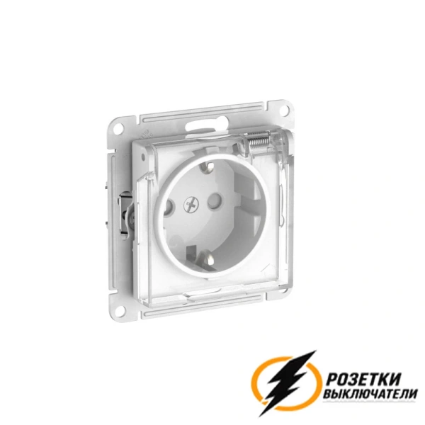 Розетка с прозрачной крышкой ip44 16а 250в AtlasDesign белая