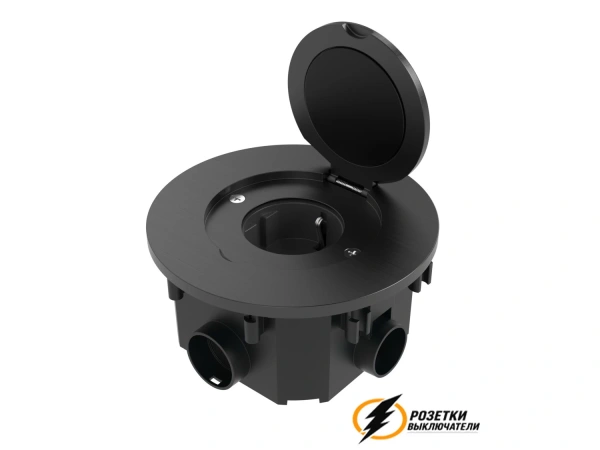 Комплект лючка в стену с 1ой розеткой IP44 Wedder черный круглый
