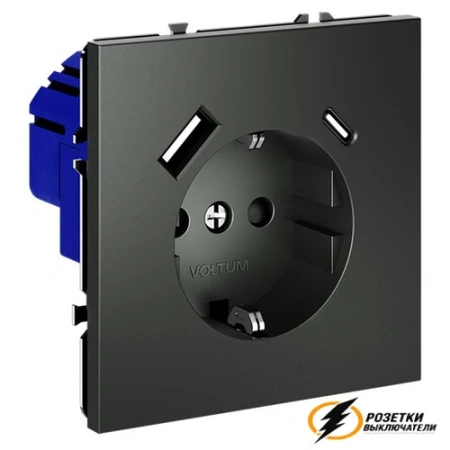 Розетка с USB зарядкой 2 порта, А+C 3,2 mA Voltum S70 титан VLS040505