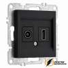 Розетка двойная HDMI + ТВ розетка Arvia черная софт