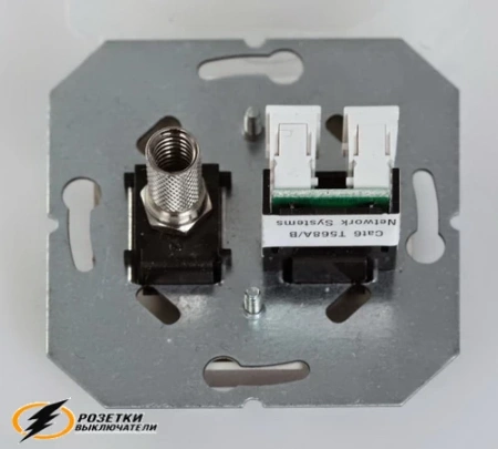 Розетка тв и интернет rj45 cat 6 Liregus Modern белая