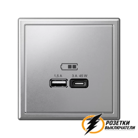 Зарядка USB 2 порта тип А-С 3000 mA ArtGallery алюминий