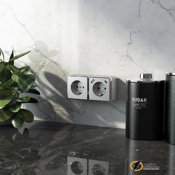 Розетка с USB зарядкой накладная 2 порта А+C 3,0 mA Werkel Gallant серебряная